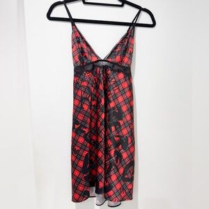 Victoria's Secret Red and Black Plaid Babydoll Slip M